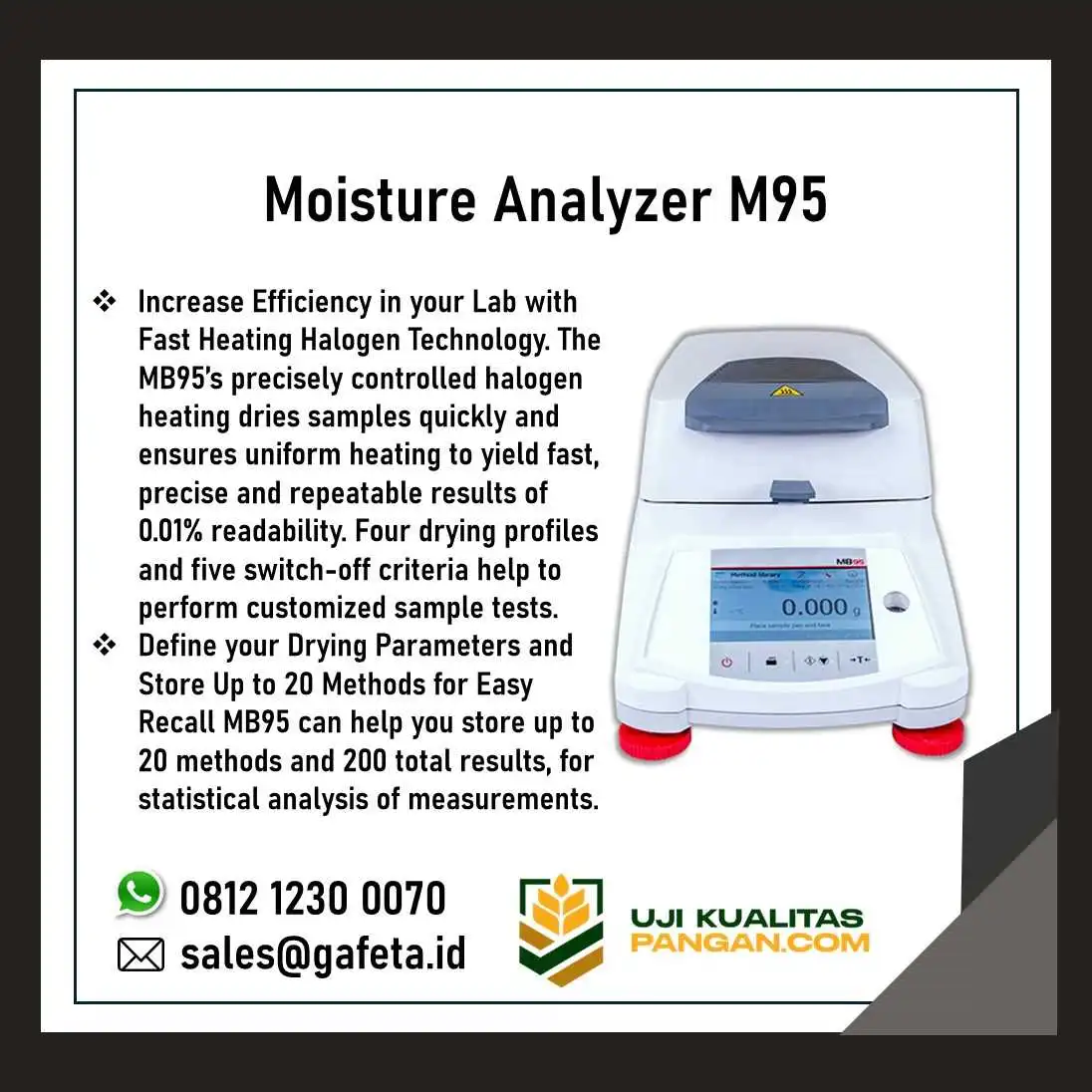 Jual Moisture Analyzer M95 - Alat Uji Kadar Air Halogen Digital
